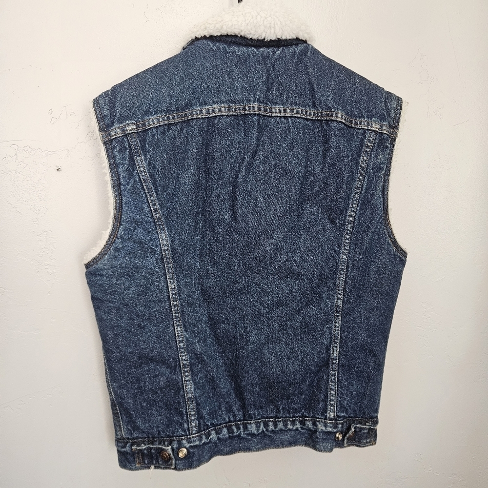 Levi's Vintage Men's Medium Sleeveless Denim Sherpa Vest Button Up Jean Fall Top - Picture 8 of 8